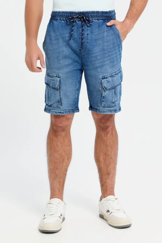 Men Blue Cargo Pockets Pull On Shorts sold by Redtag