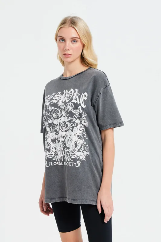 Women Charcoal Oversize Biker T-Shirt sold by Redtag