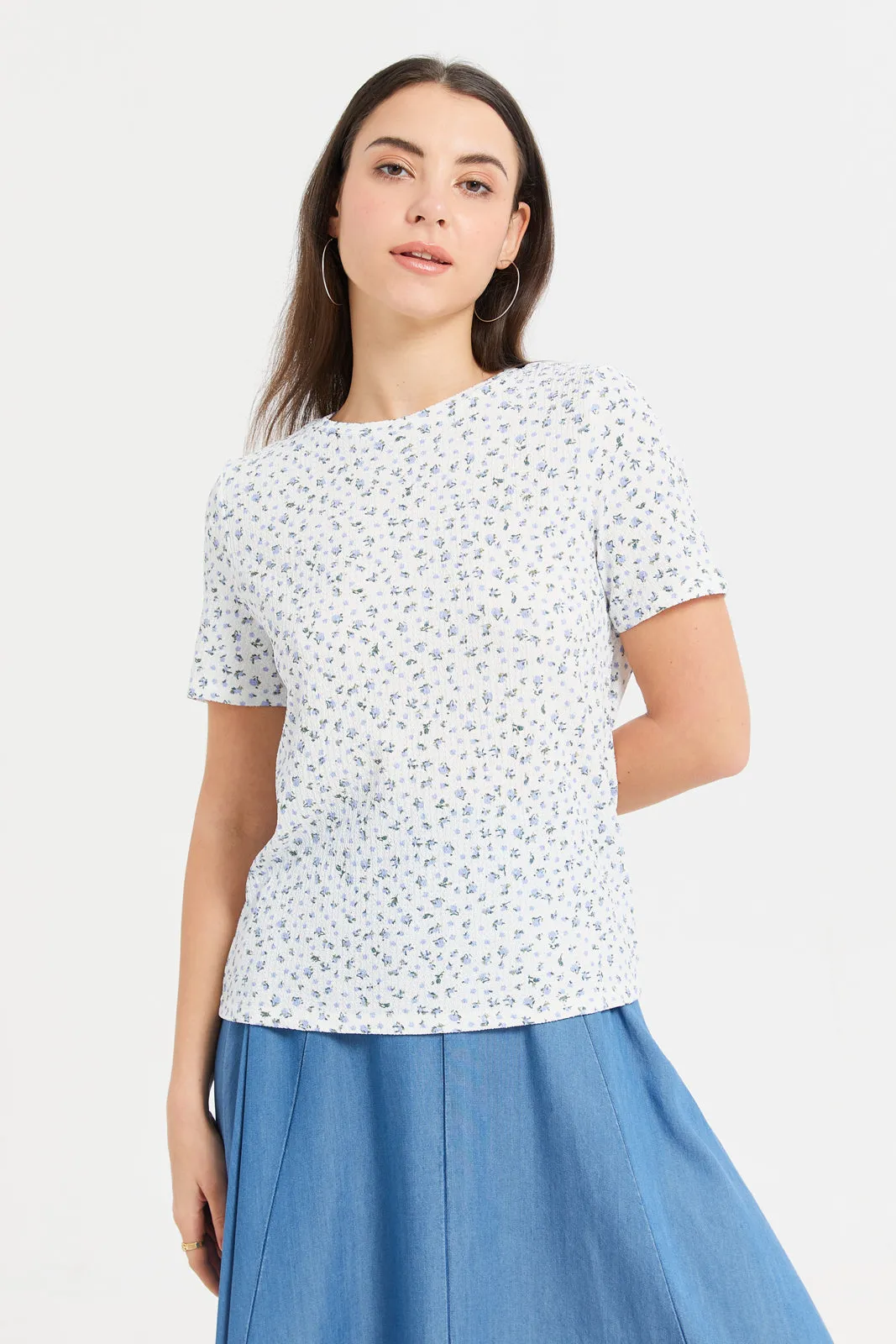 Women White Floral Print T-Shirt sold by Redtag