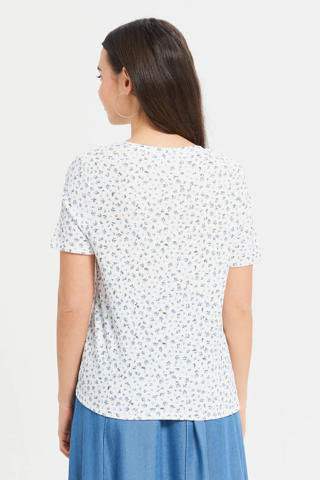Women White Floral Print T-Shirt sold by Redtag product image thumbnail 4