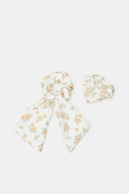 Women Cream Floral Print Scrunchy Set (2 Piece) sold by Redtag