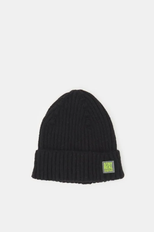 Men Black Knitted Cap sold by Redtag
