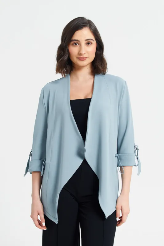 Blue Front Open Sleeve Turn Up Drawstring Waist Shacket sold by Redtag