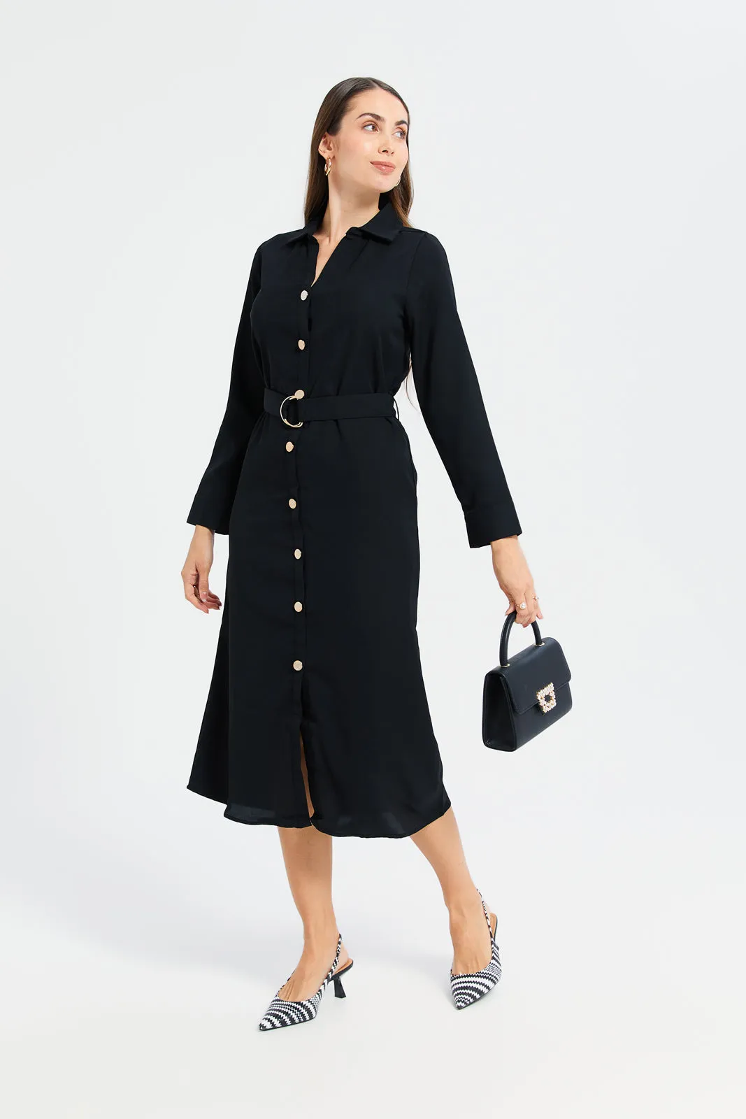 Woman Black Belted Shirt Dress sold by Redtag product image thumbnail 4