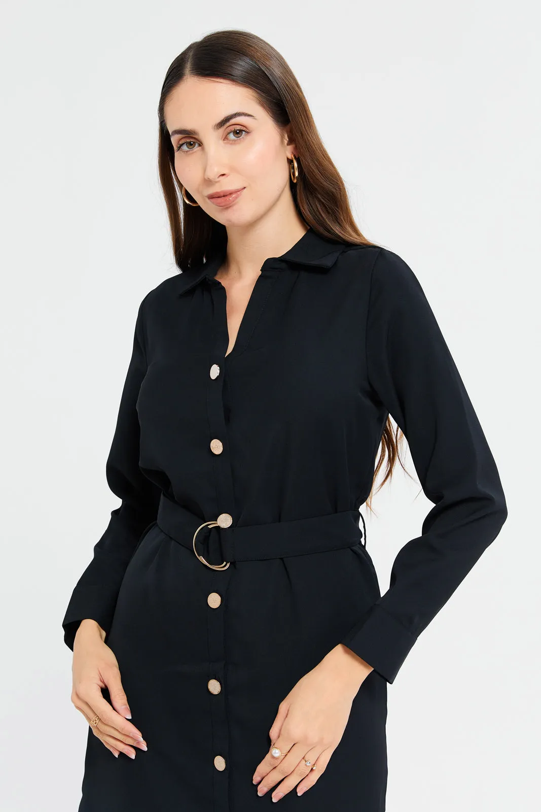 Woman Black Belted Shirt Dress sold by Redtag product image thumbnail 2