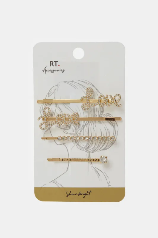 Women Gold Embellished Hair Clip Set (4 Piece) sold by Redtag