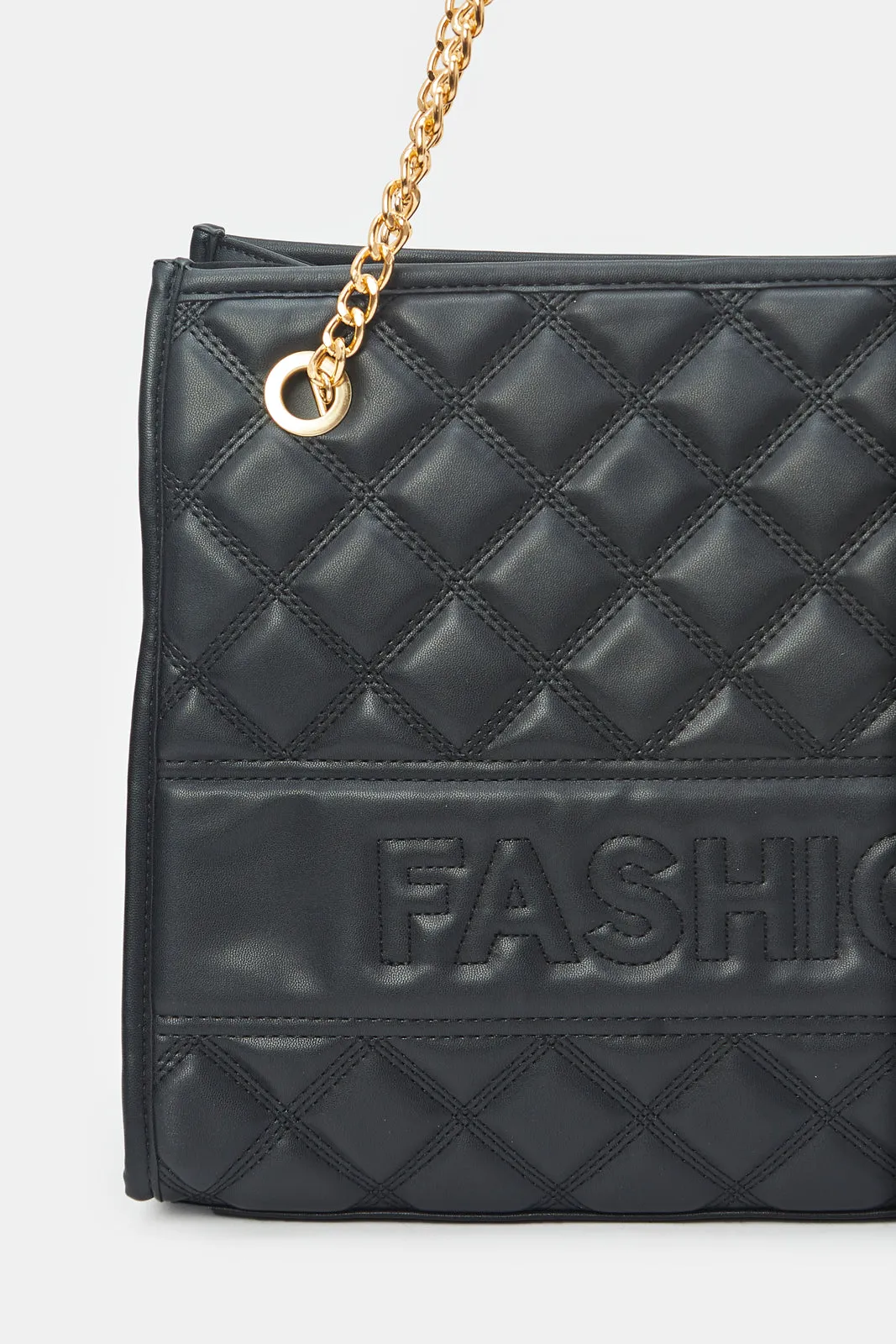 Women Black Quilted Tote Bag sold by Redtag product image thumbnail 3