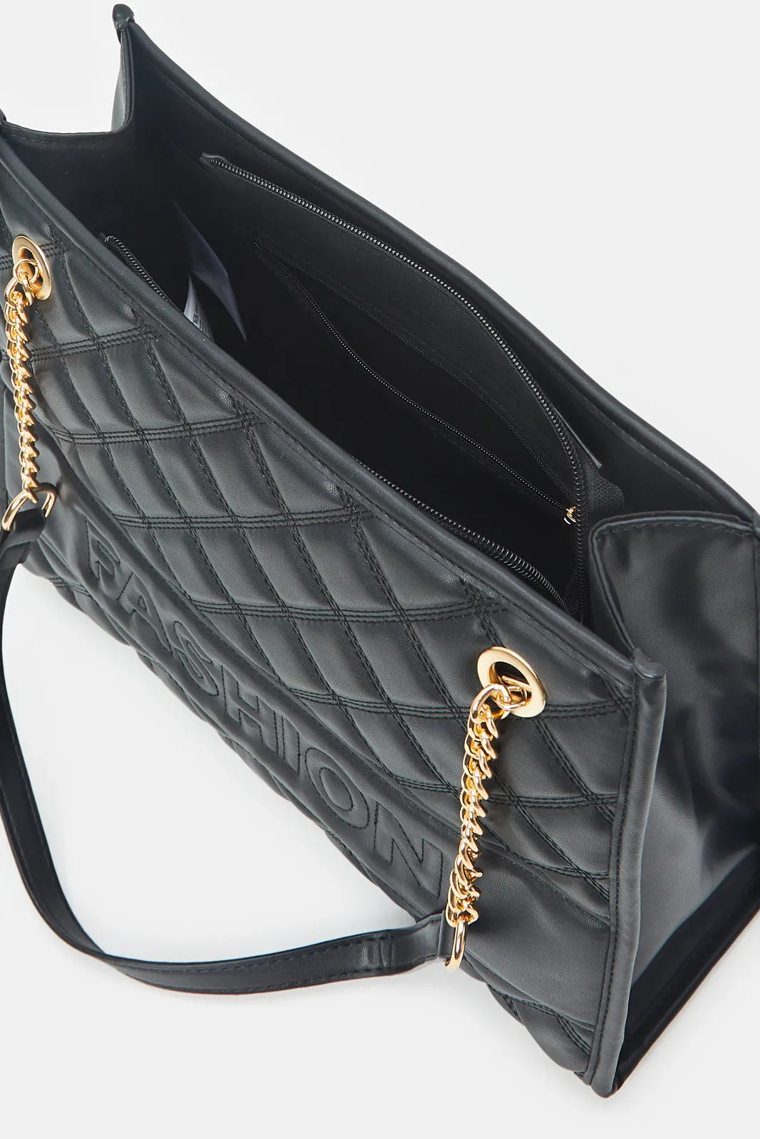 Women Black Quilted Tote Bag sold by Redtag product image thumbnail 4