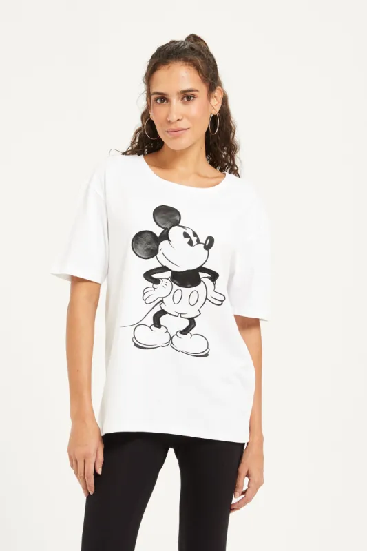 Women White Mickey Mouse Embellished T-Shirt sold by Redtag