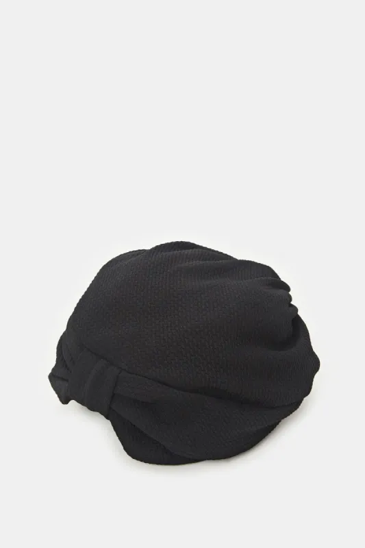 Women Black Solid Twisted Turban sold by Redtag