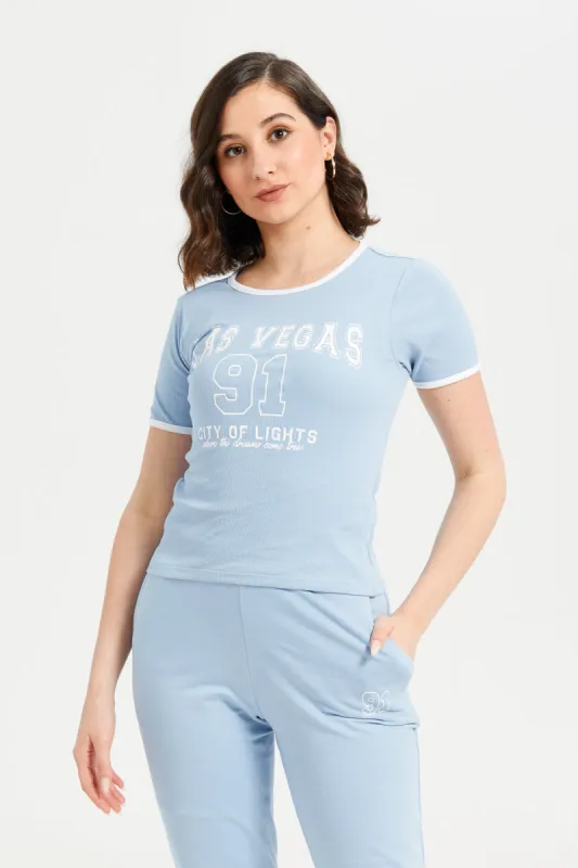 Women Blue Printed T-Shirt sold by Redtag