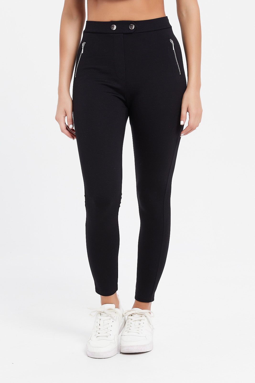 Women Black Leggings With Buttons sold by Redtag