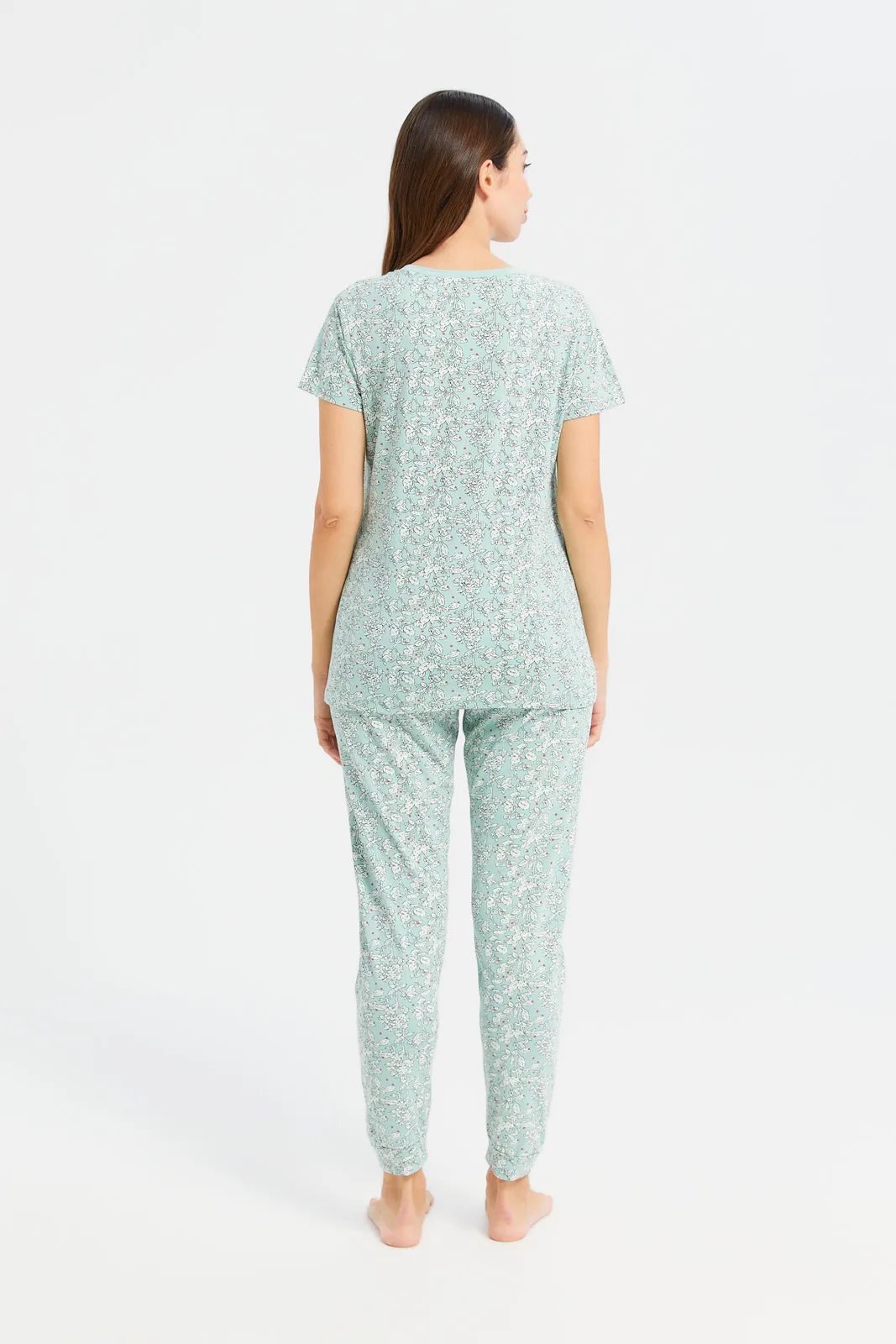 Women Blue Floral Print Pajama Set (2 Piece) sold by Redtag product image thumbnail 4