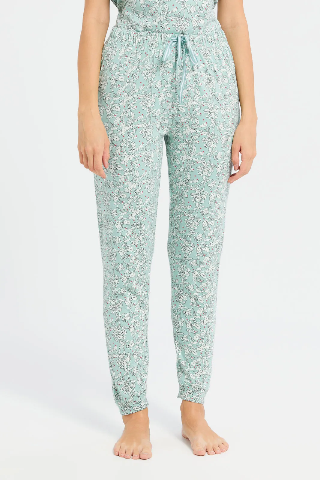 Women Blue Floral Print Pajama Set (2 Piece) sold by Redtag product image thumbnail 3