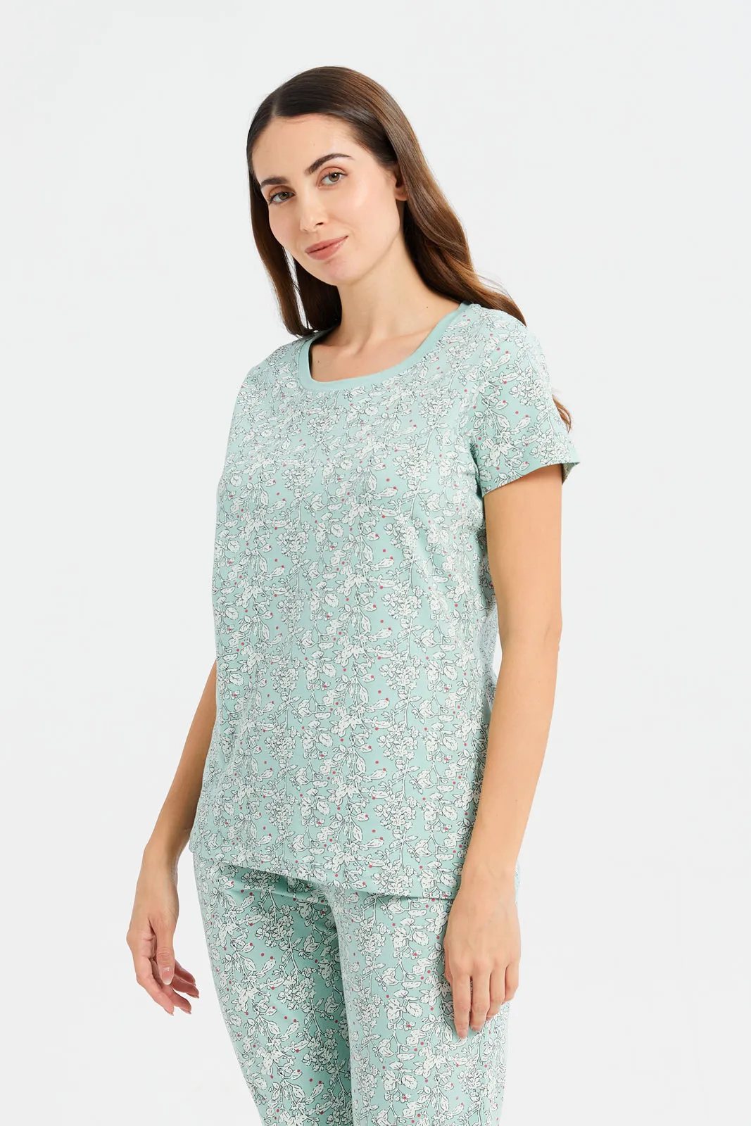 Women Blue Floral Print Pajama Set (2 Piece) sold by Redtag product image thumbnail 2