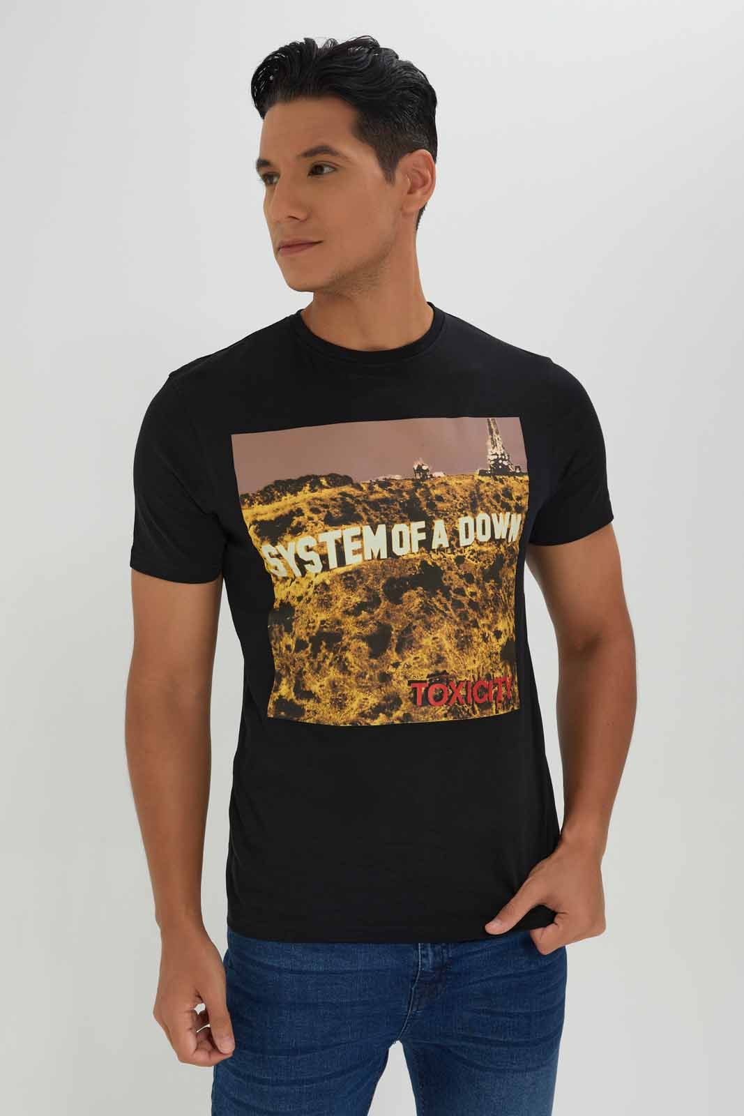 Men Black System Of A Down T-Shirt sold by Redtag