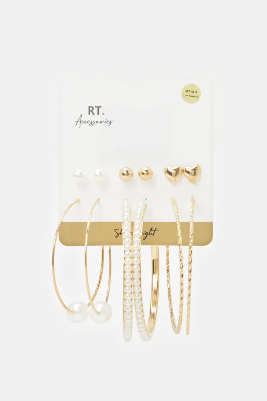 Women Gold Embellished Earrings (6 Pairs) sold by Redtag