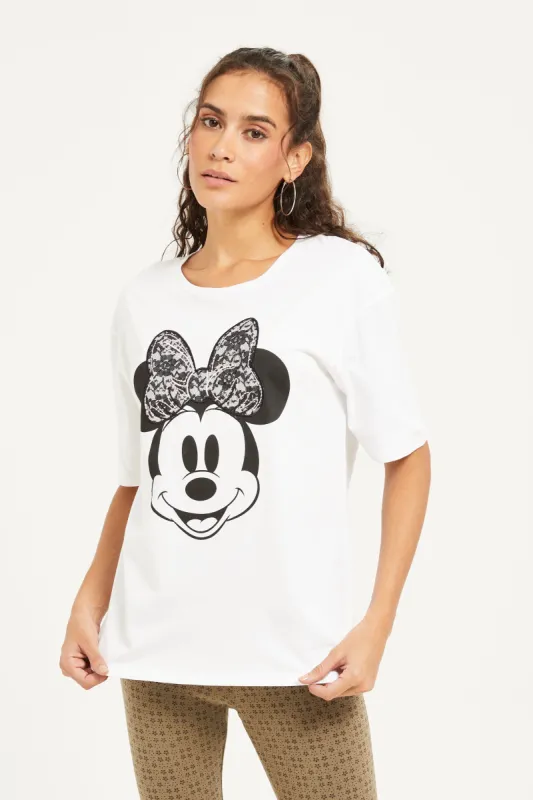 Women White Minnie Mouse Embellished T-Shirt sold by Redtag