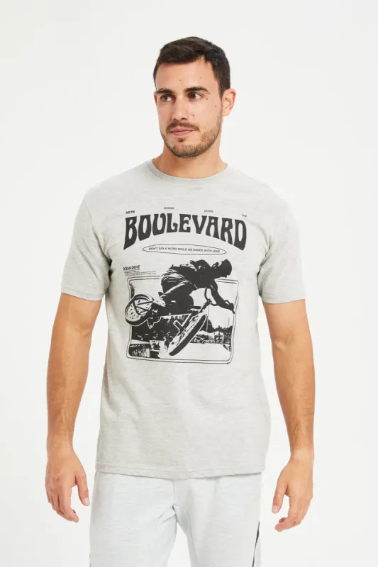 Men Grey Basic Graphic T-Shirt sold by Redtag