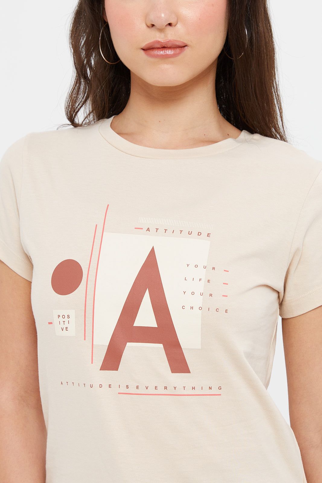 Women Beige Attitude Printed T-Shirt sold by Redtag product image thumbnail 4