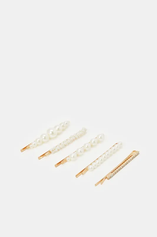 Women Gold Embellished Hair Clip Set (5 Piece) sold by Redtag
