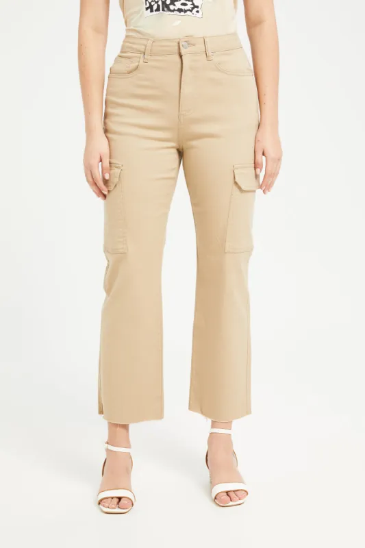 Women Beige Mid Waist Pocket Detailing Cargo sold by Redtag