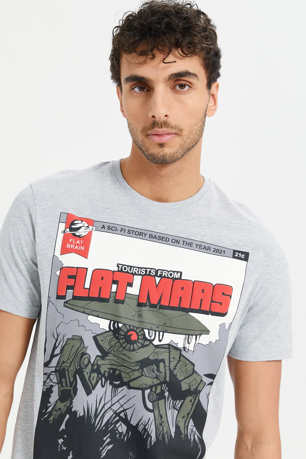Men Grey Graphic T-Shirt sold by Redtag product image thumbnail 4