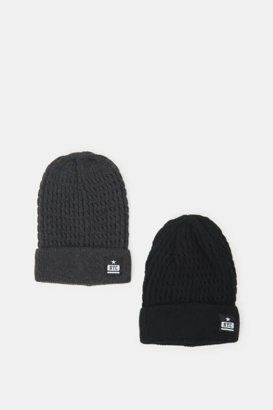 Men Black And Grey Knitted Cap Set (Pack Of 2) sold by Redtag