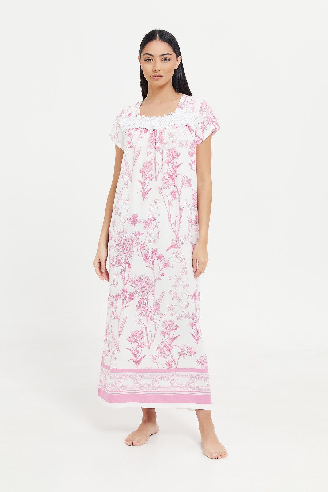Women White And Pink Printed Nightgown sold by Redtag