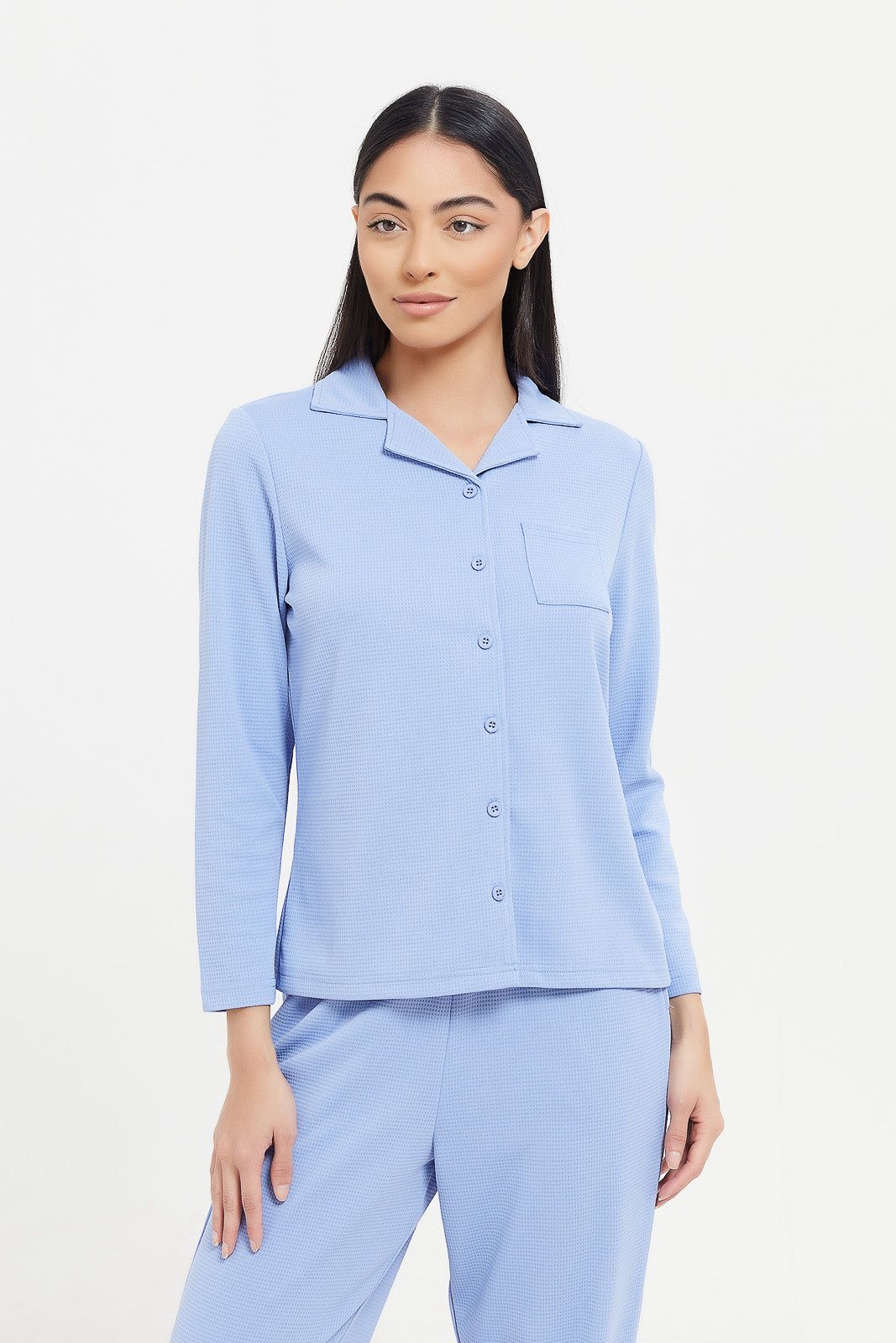 Women Blue Waffle Plain Pajama Set (2 Piece) sold by Redtag product image thumbnail 2