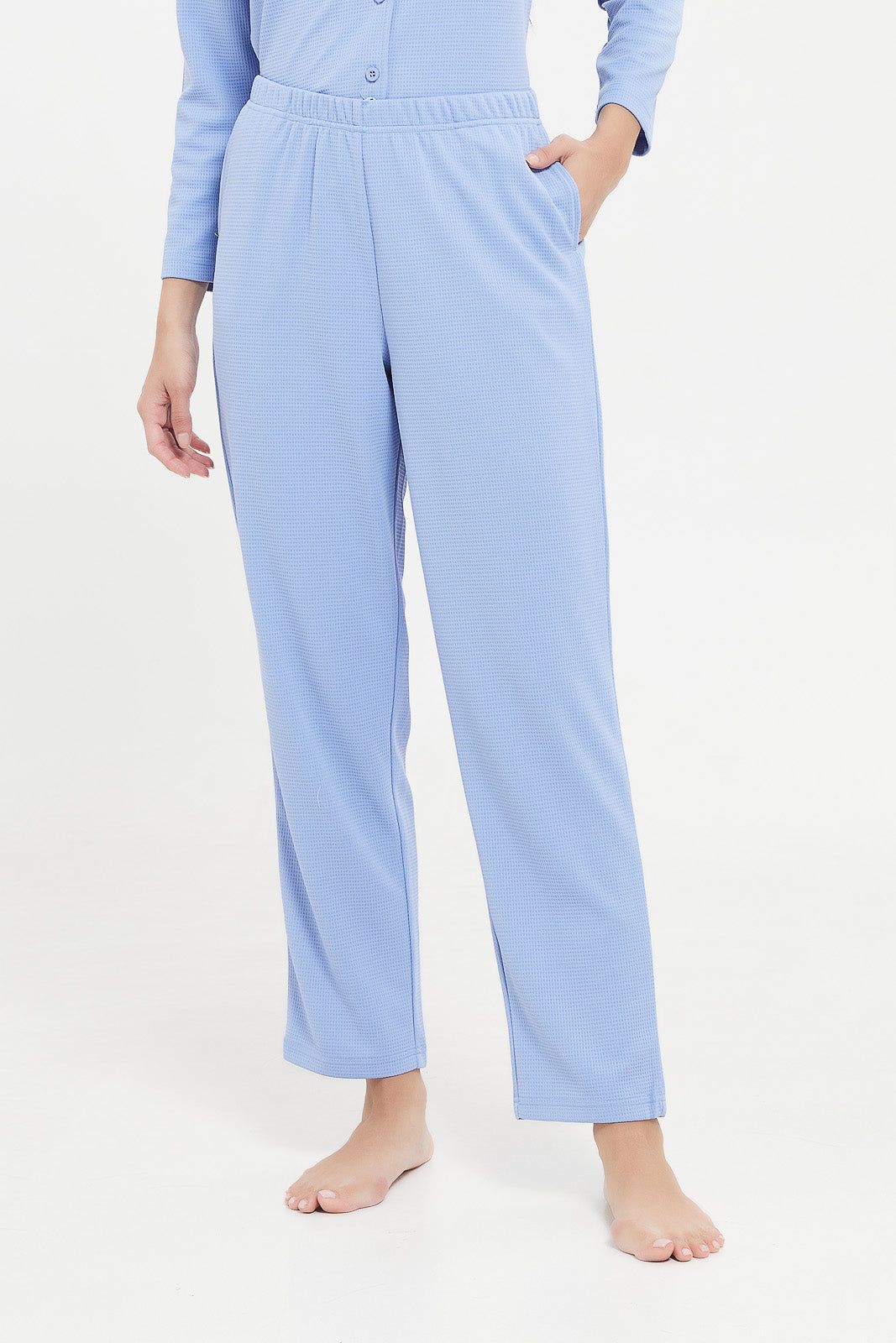 Women Blue Waffle Plain Pajama Set (2 Piece) sold by Redtag product image thumbnail 3