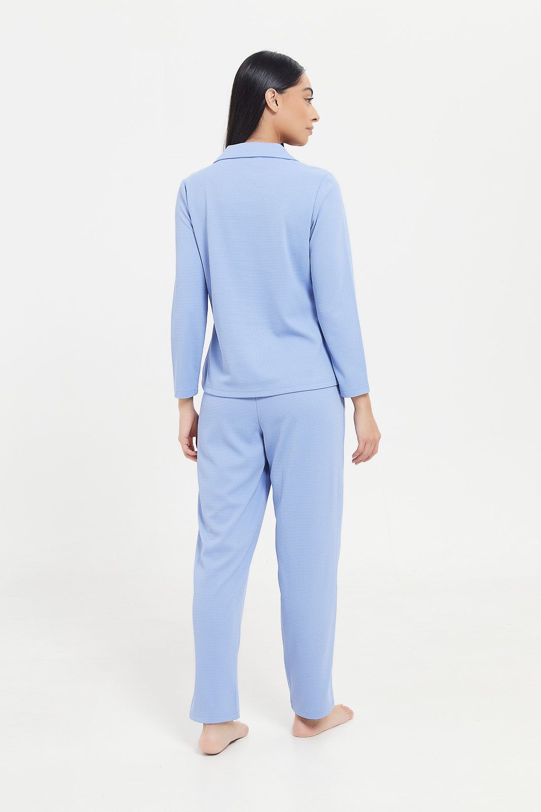 Women Blue Waffle Plain Pajama Set (2 Piece) sold by Redtag product image thumbnail 4
