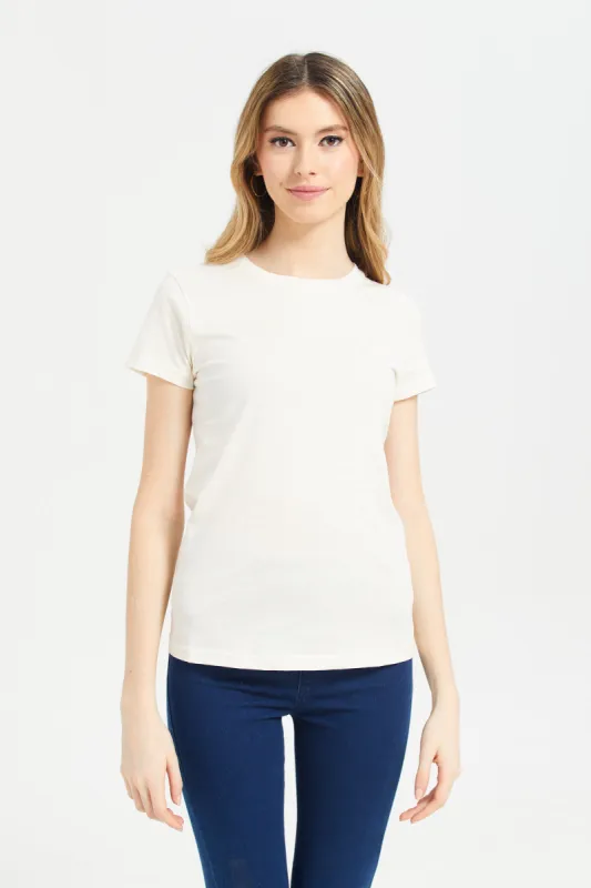 Women Cream Basic T-Shirt sold by Redtag