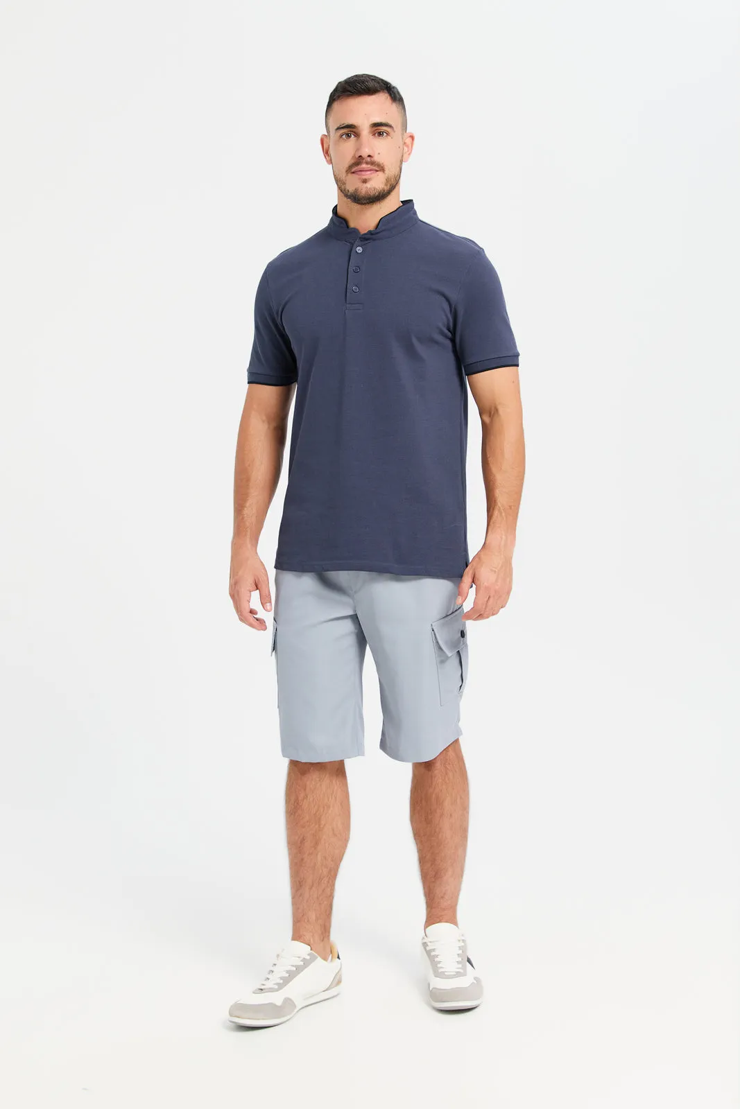 Men Charcoal Plain Standup Color Polo Shirt sold by Redtag product image thumbnail 2