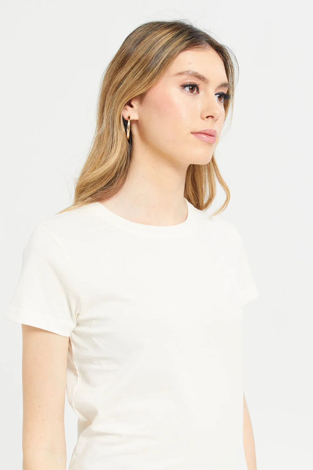 Women Cream Basic T-Shirt sold by Redtag product image thumbnail 4