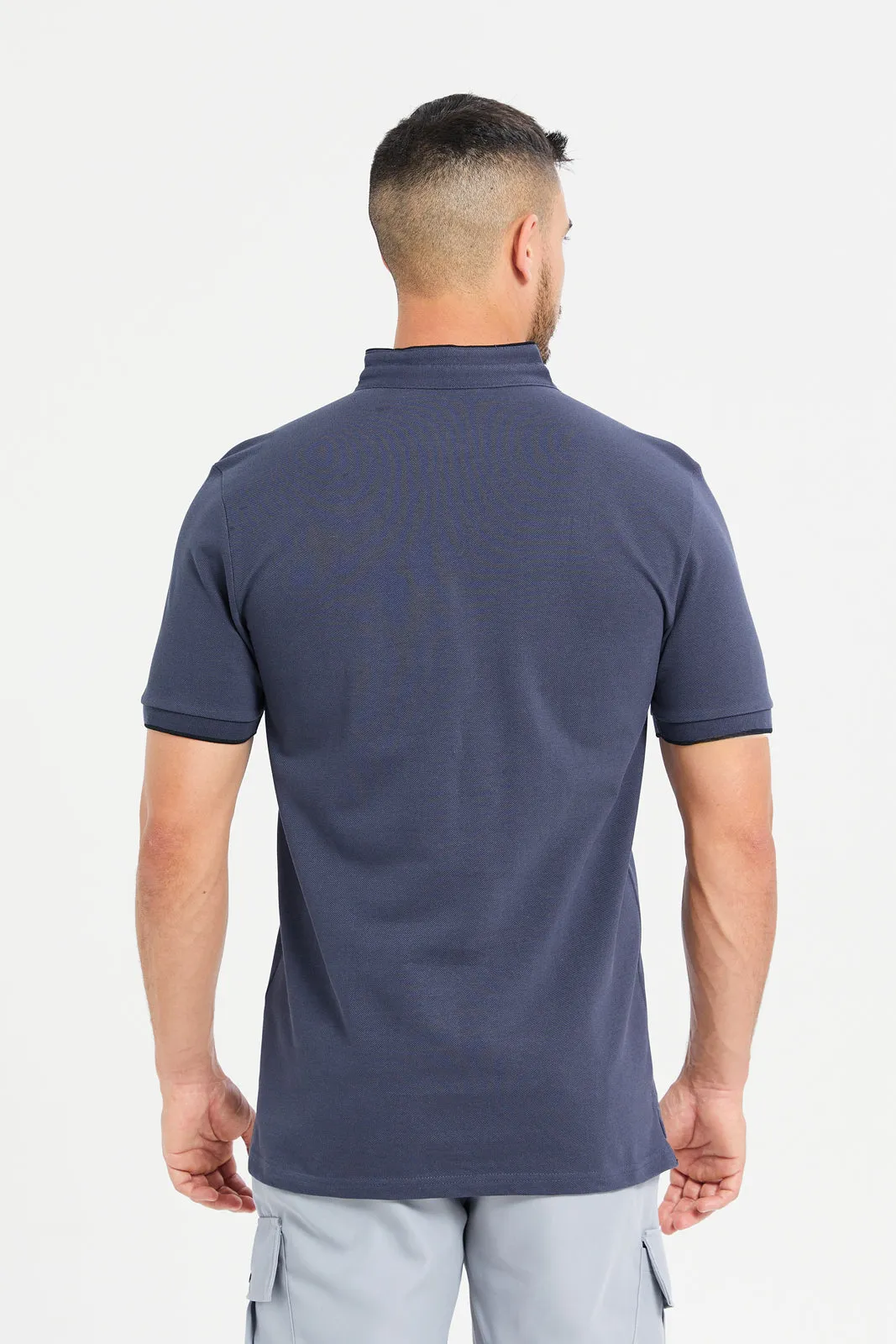 Men Charcoal Plain Standup Color Polo Shirt sold by Redtag product image thumbnail 3