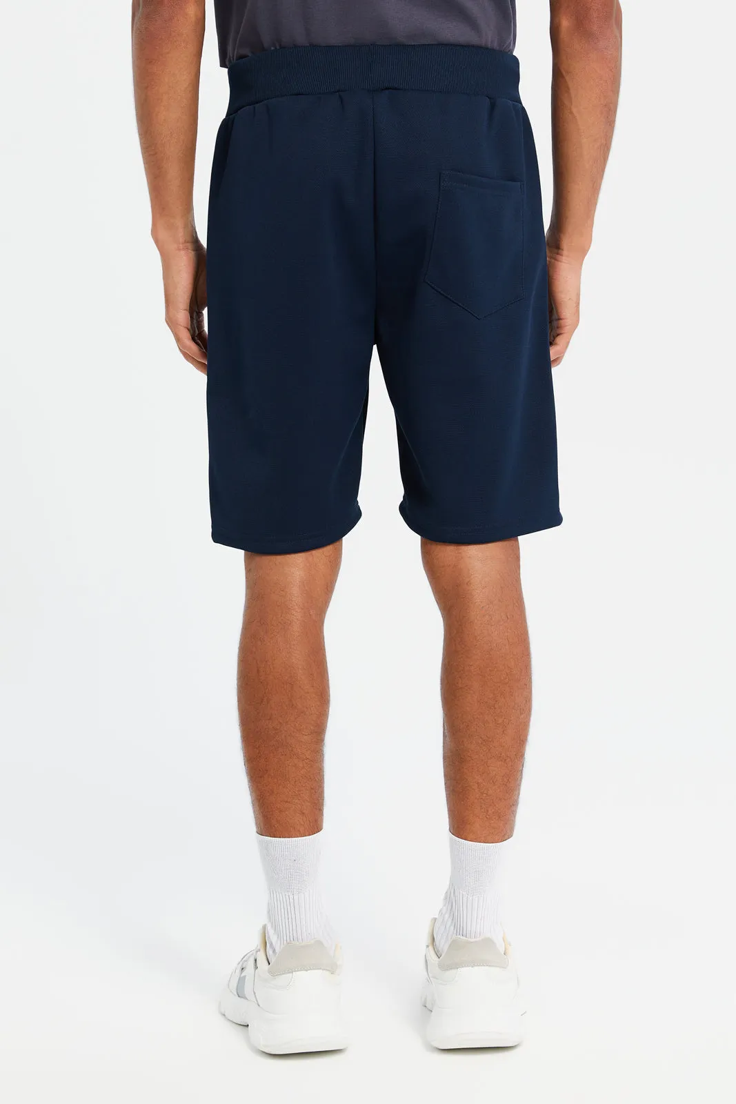 Men Navy Mid Rise Tech Shorts With Zip Pockets sold by Redtag product image thumbnail 3