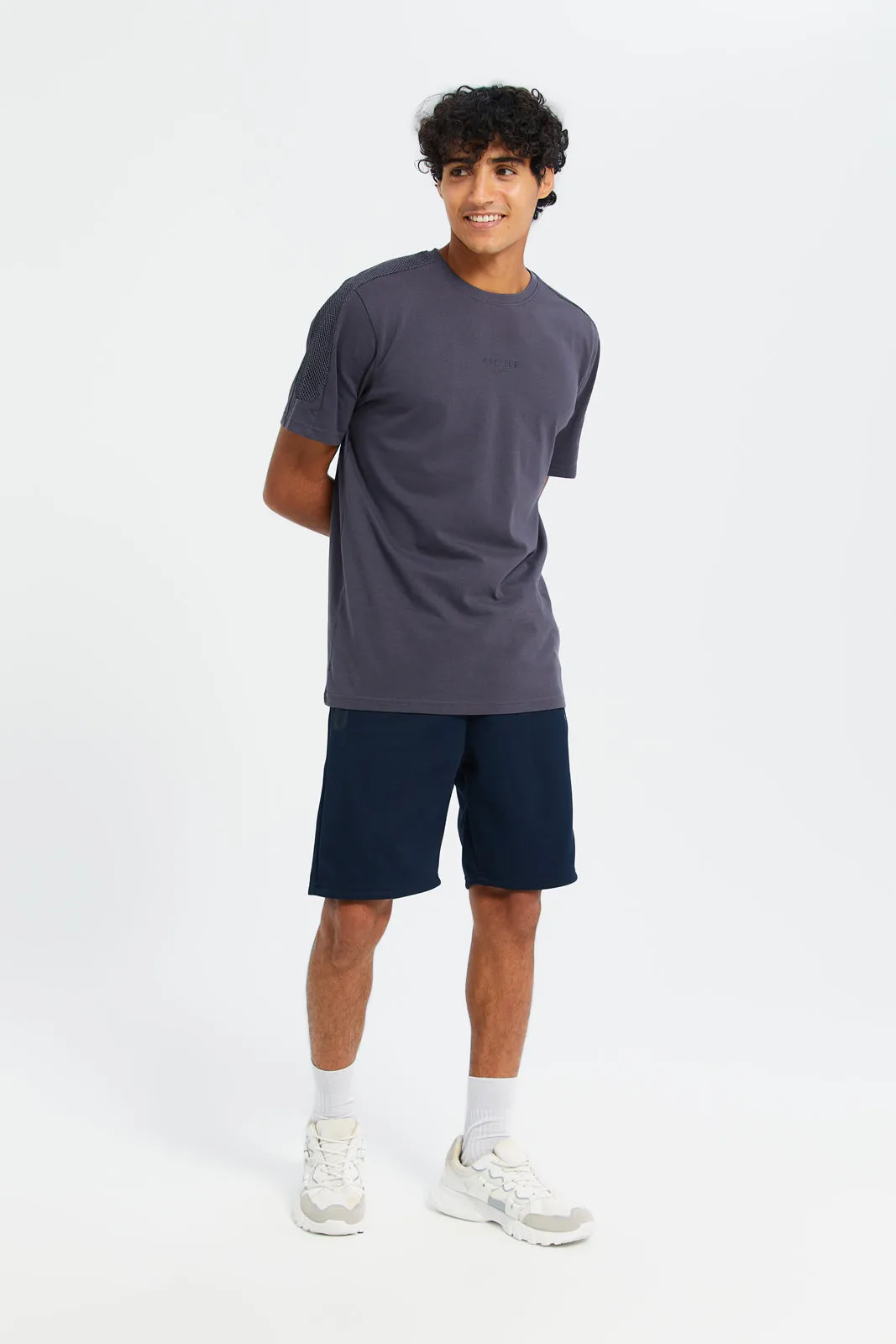 Men Navy Mid Rise Tech Shorts With Zip Pockets sold by Redtag product image thumbnail 2