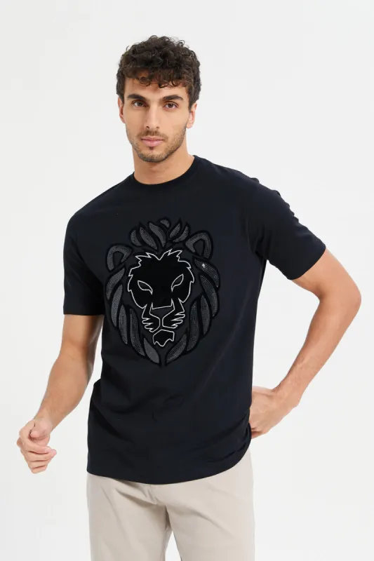 Men Black Lion Print T-Shirt sold by Redtag