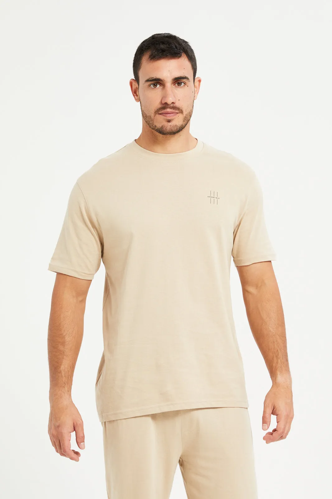 Men Beige Short Sleeves Pyjama Set (2 Piece) sold by Redtag product image thumbnail 3