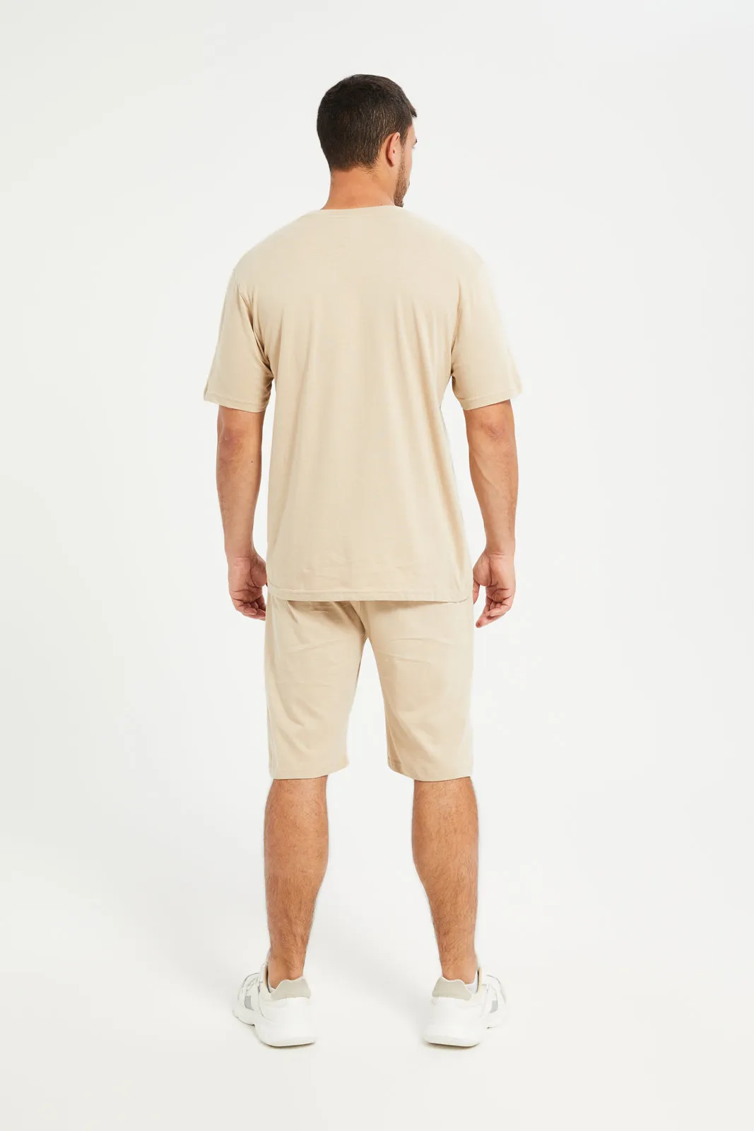Men Beige Short Sleeves Pyjama Set (2 Piece) sold by Redtag product image thumbnail 2