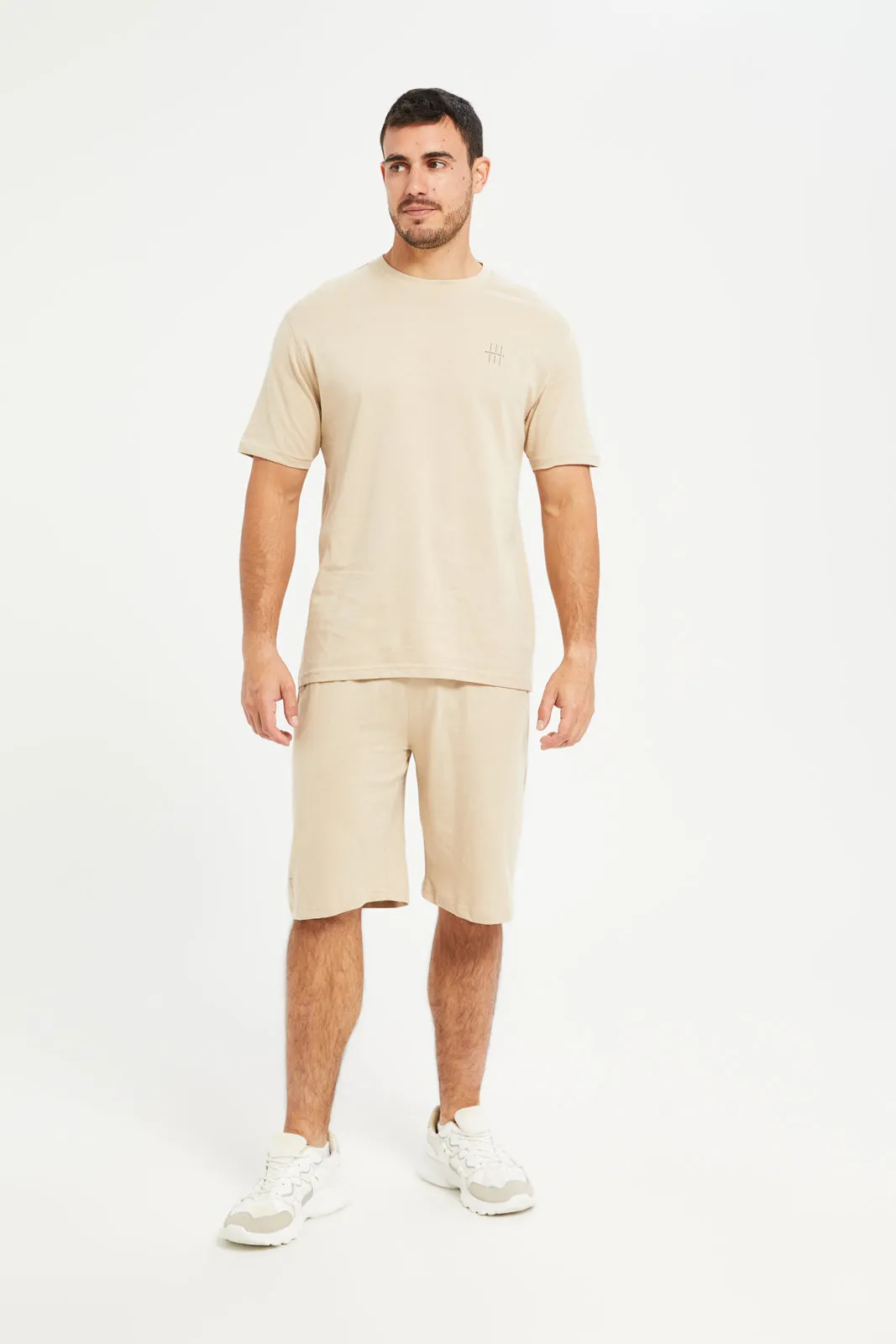 Men Beige Short Sleeves Pyjama Set (2 Piece) sold by Redtag