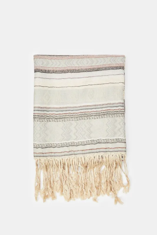 Women Beige Jacquard Scarf sold by Redtag