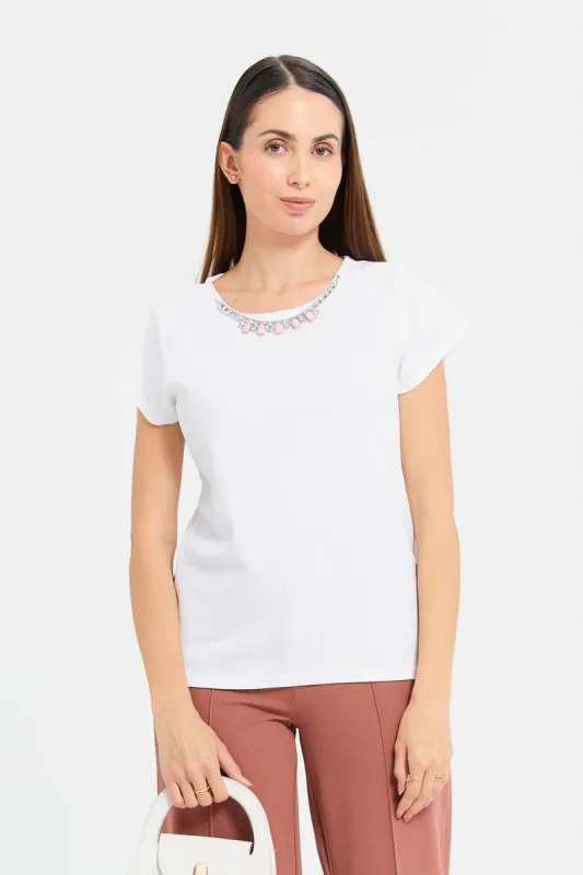 Women Ivory Short Sleeves Blouse sold by Redtag
