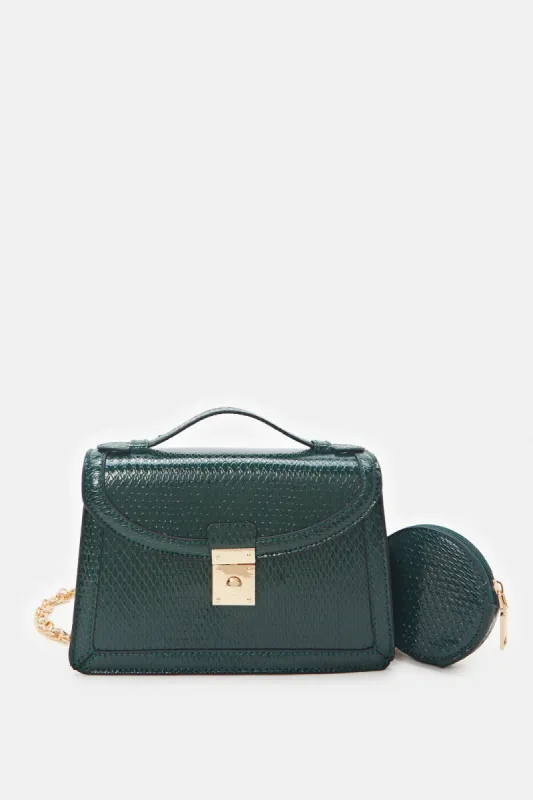 Women Olive Crossbody Bag With Embellished Chain sold by Redtag