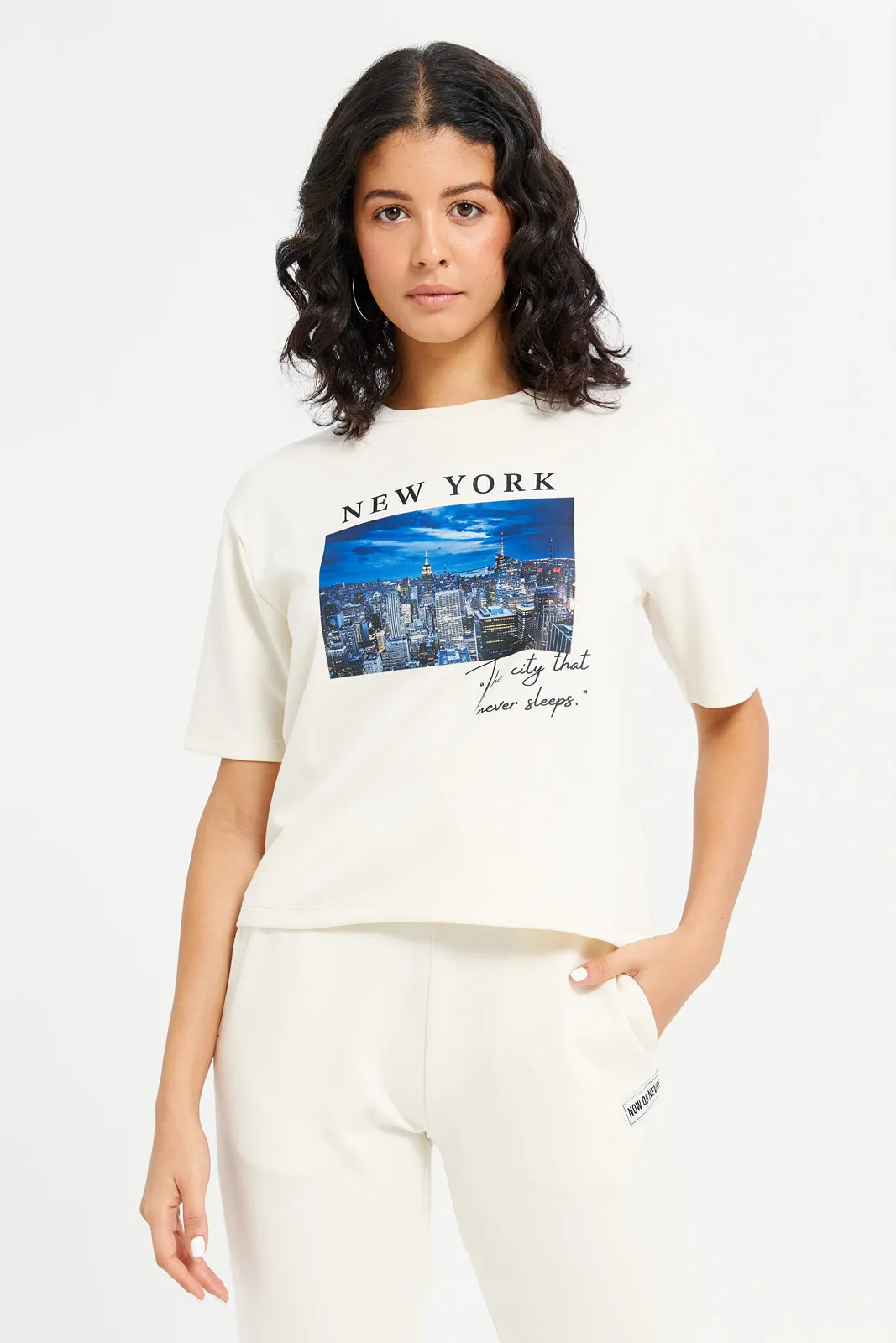 Women White New York Embellished T-Shirt sold by Redtag
