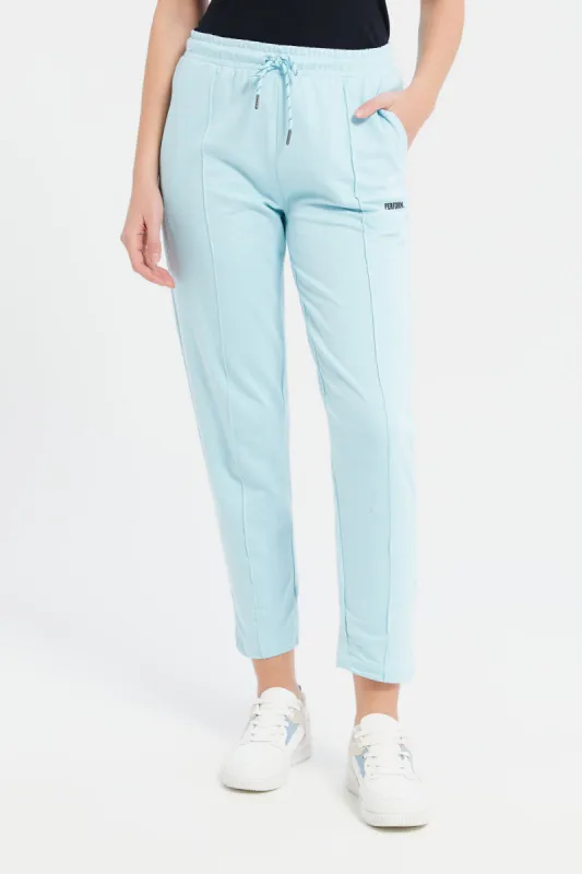 Women Blue Basic Detailed Track Pants sold by Redtag