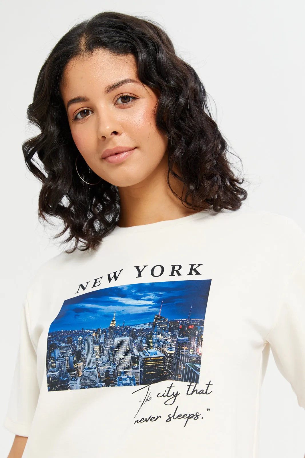 Women White New York Embellished T-Shirt sold by Redtag product image thumbnail 4