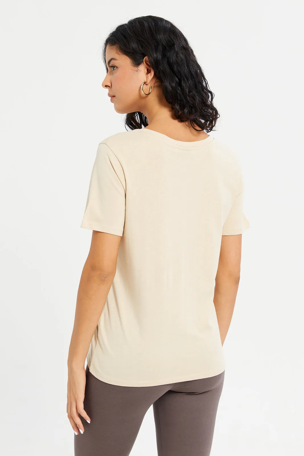 Women Beige Mickey Mouse Printed T-Shirt sold by Redtag product image thumbnail 3