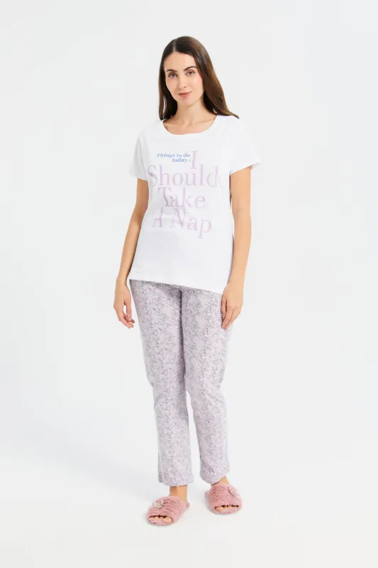 Women Lilac Floral Print Pajama Set (2 Piece) sold by Redtag